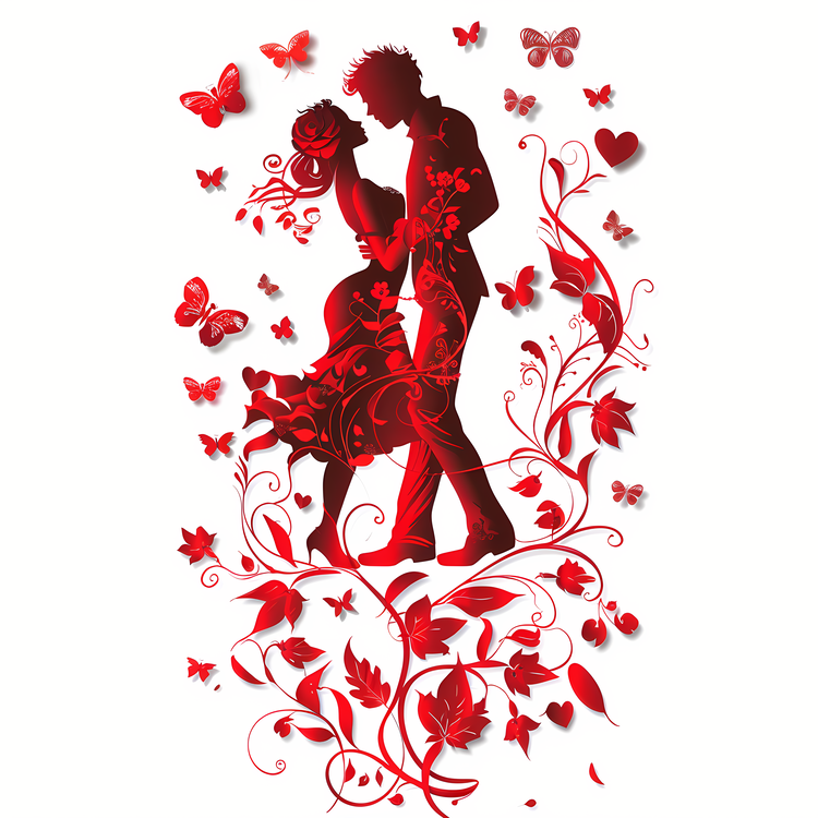 Lovers Day,Red Silhouette,Man And Woman
