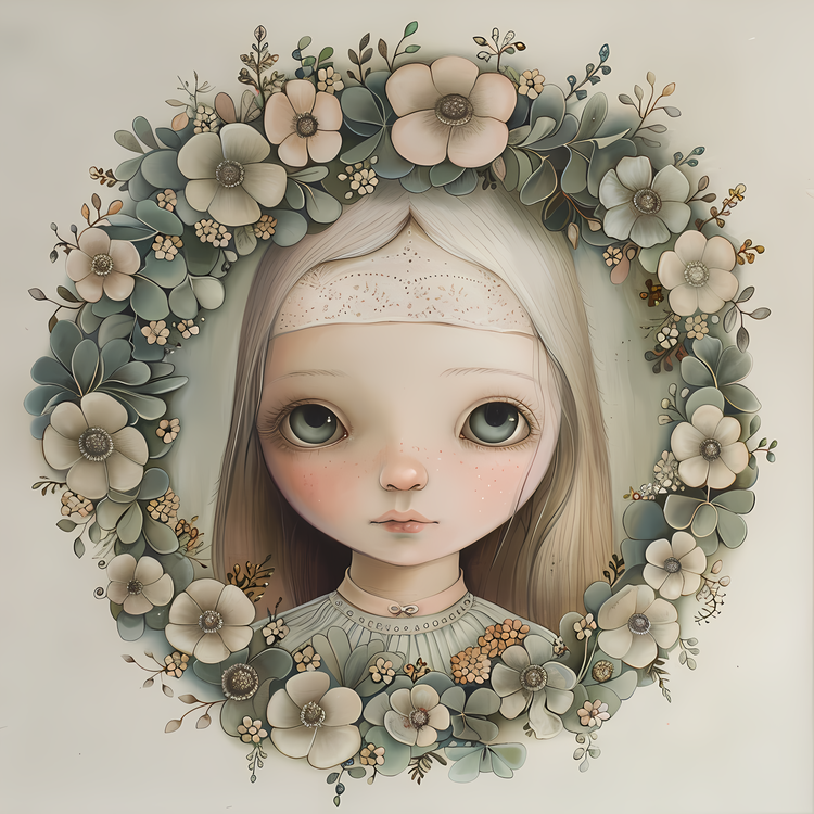 Flower Wreath,Portrait Of Girl,Floral Wreath