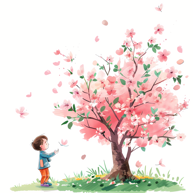 Enjoy The Spring Time,Child,Tree