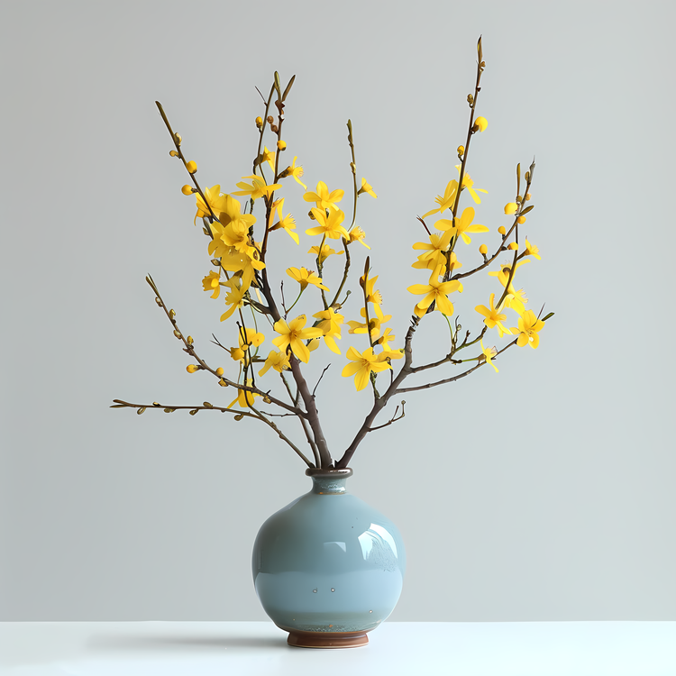Forsythia Flower,Vase,Yellow Flowers
