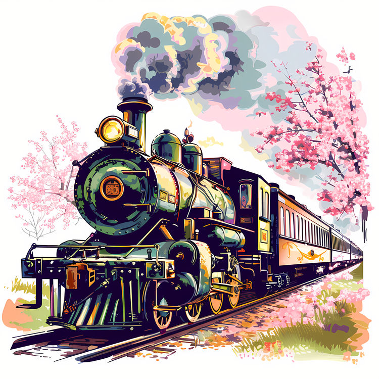Spring,Train,Steam Locomotive