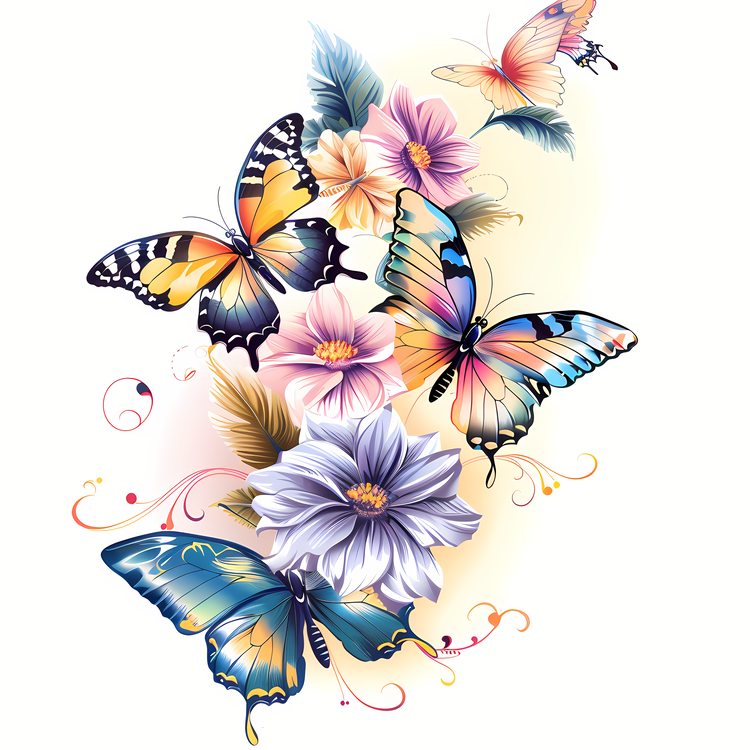 Butterflies,Flowers,Watercolor Art