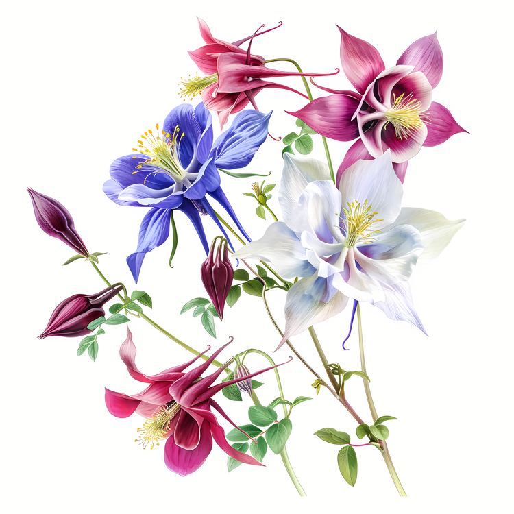 Columbine Flower,Watercolor,Colors
