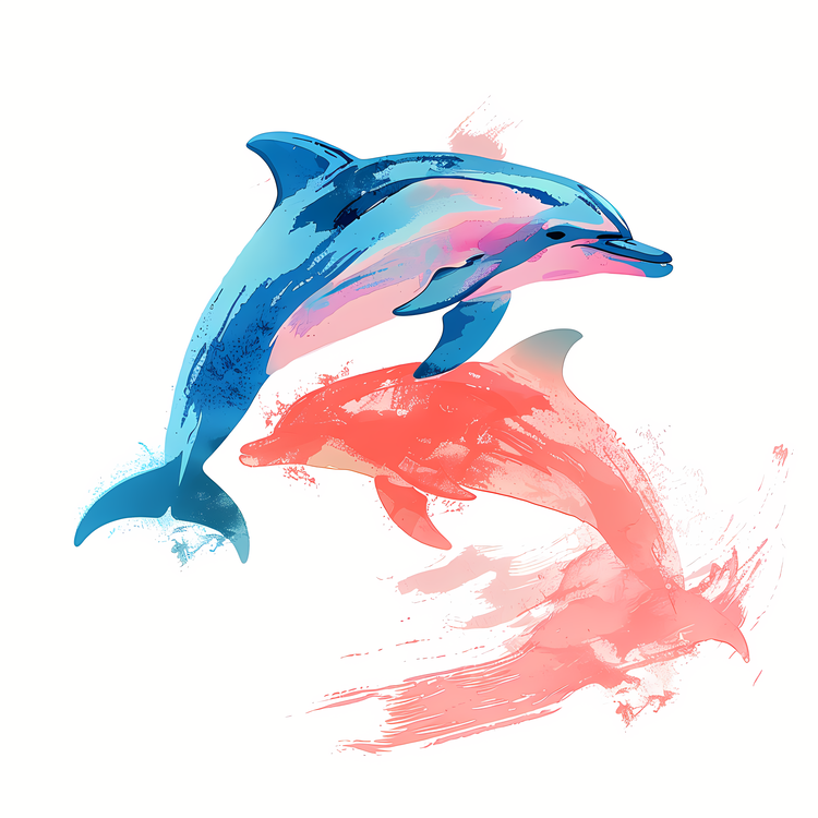 Dolphin Day,Watercolor,Pink And Blue Dolphins