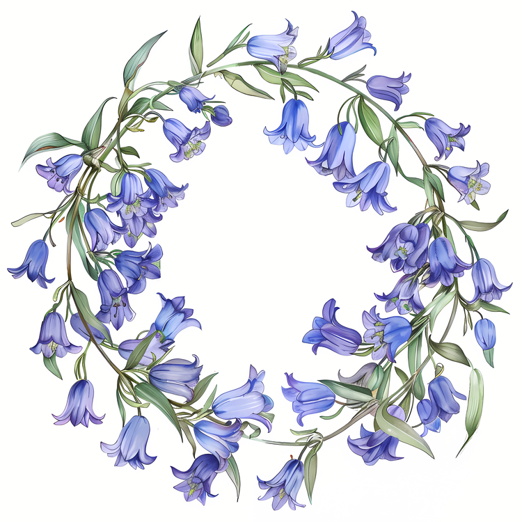 Bluebell Flower,Bluebell Wreath,Watercolor Illustration