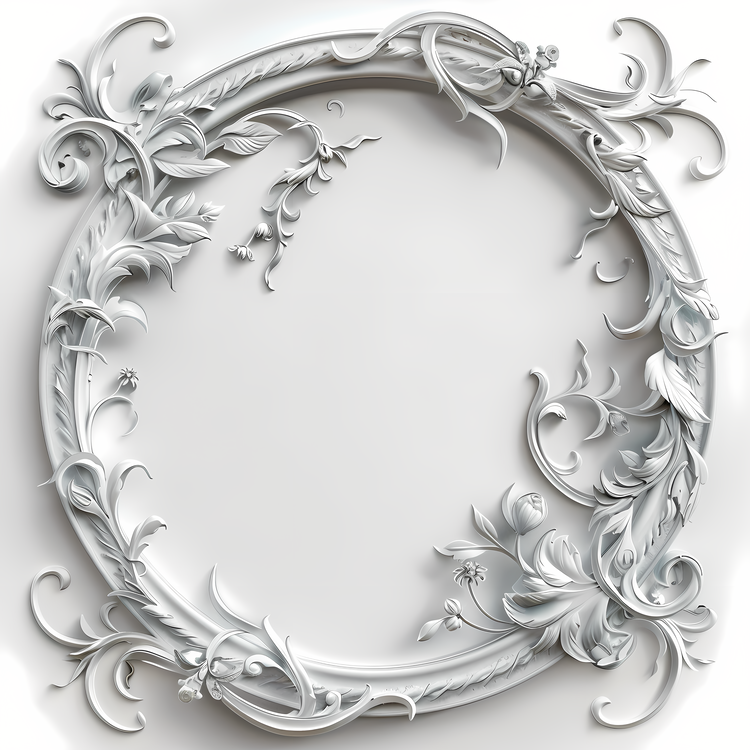 Round Frame,Floral,White