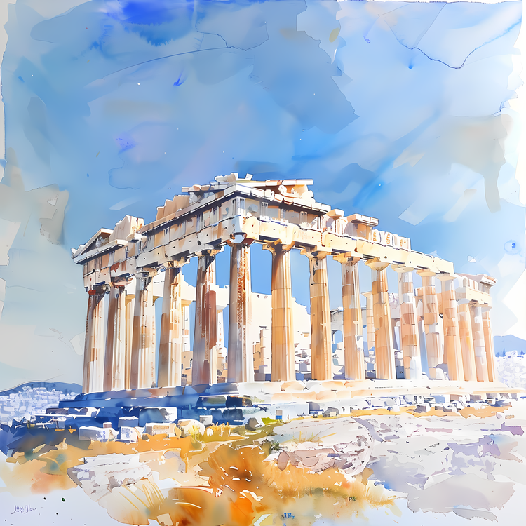 Acropolis,Watercolor,Parthenon