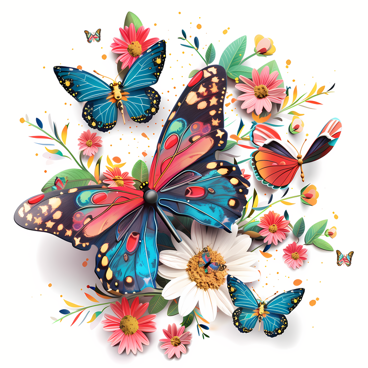 Butterflies,Floral Arrangement,Colored