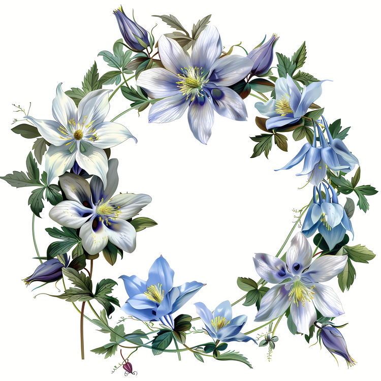 Columbine Flower,Wreath,Blue