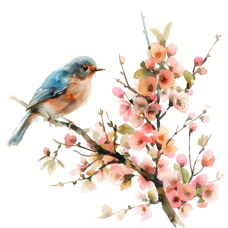 Spring,Watercolor,Bird