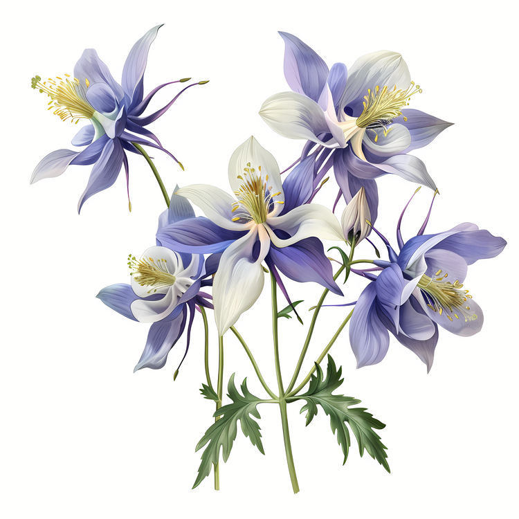 Columbine Flower,White,Blue