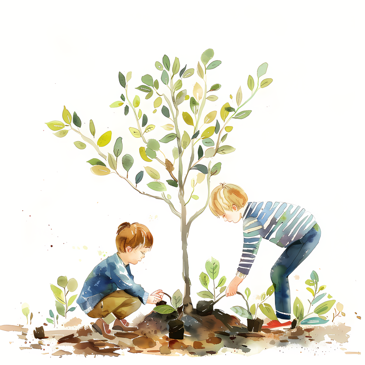 Arbor Day,Children Planting A Tree,Planting
