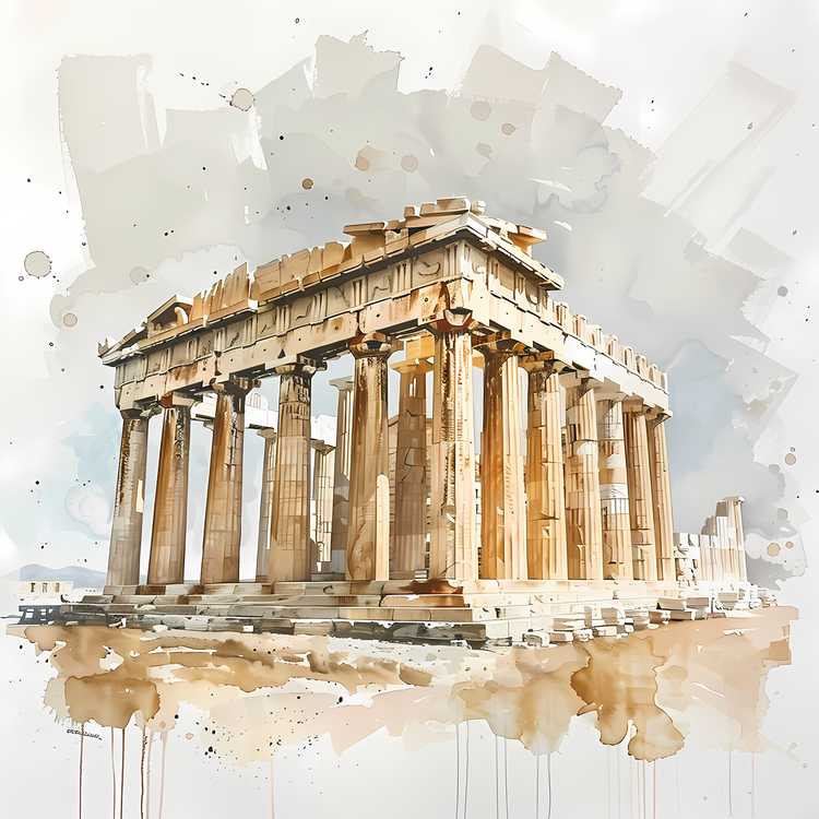 Acropolis,Watercolor,Architecture