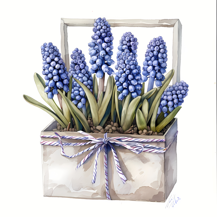 Grape Hyacinth,Blue Hyacinths In A Box,Fresh Flowers