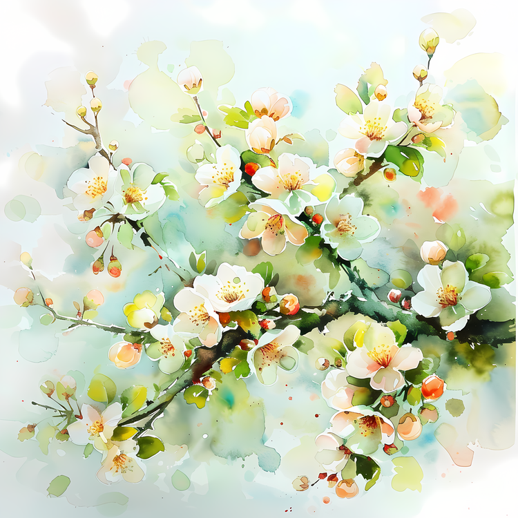 Spring,Watercolor,Cherry Blossoms