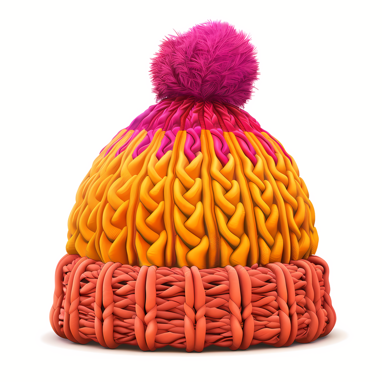 Knit Cap,Knitted Hat,Orange And Pink