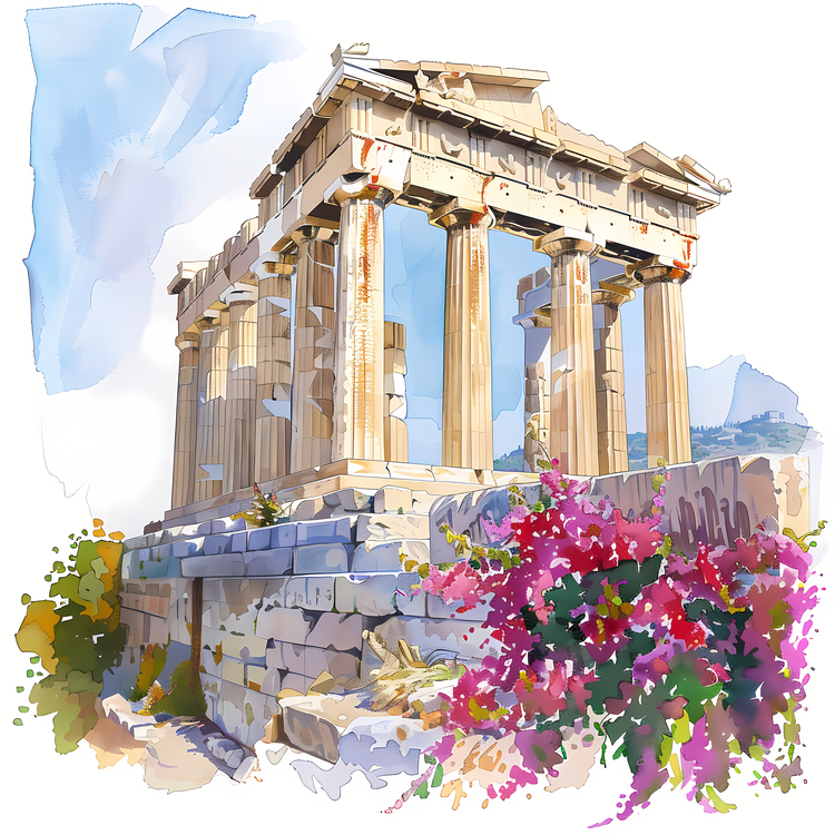 Acropolis,Watercolor,Archaeological