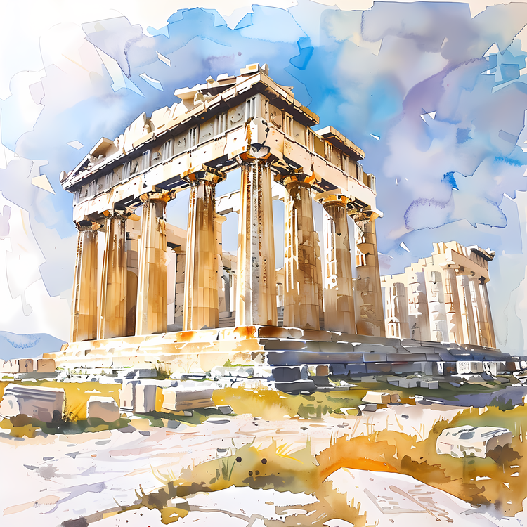 Acropolis,Watercolor,Architecture