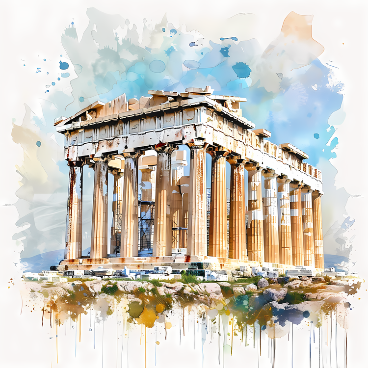 Acropolis,Watercolor,Ancient Greek Architecture