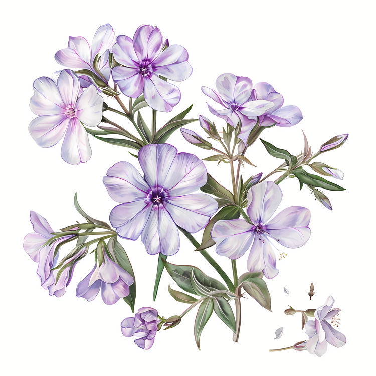 Creeping Phlox,Purple Flowers,White Background