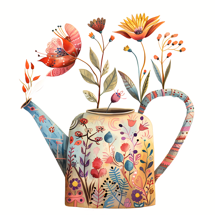 Garden Watercan,Painting Style,Botanical Illustration
