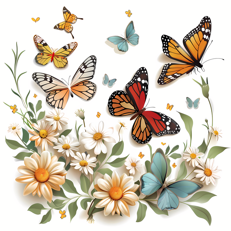 Butterflies,Daisies,Nature