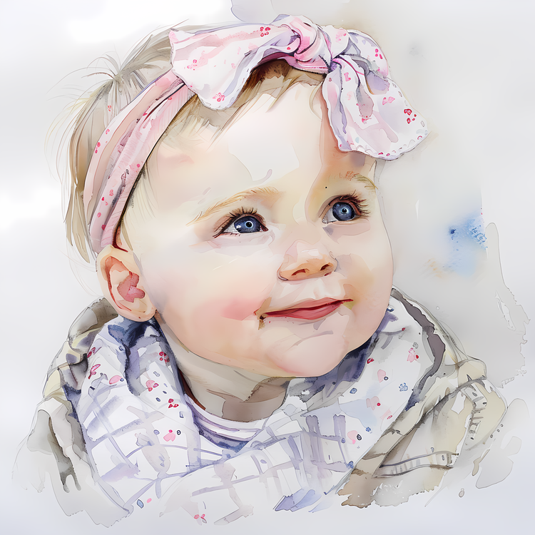 Baby Girl,Watercolor Painting,Portrait Of A Child