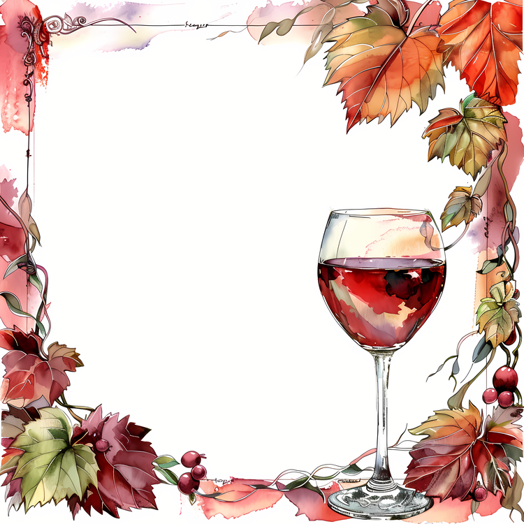 Wedding Frame,Wine Glass,Leaves