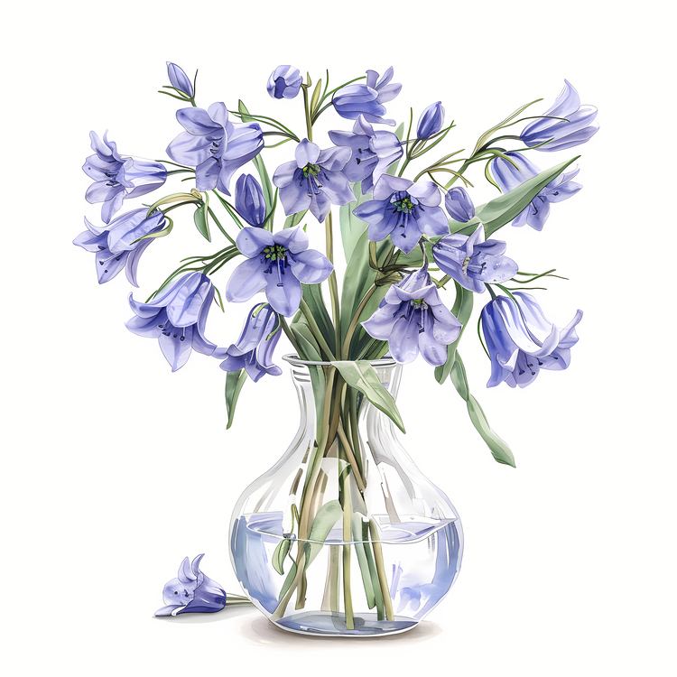 Bluebell Flower,Blue Flowers In Vase,Watercolor