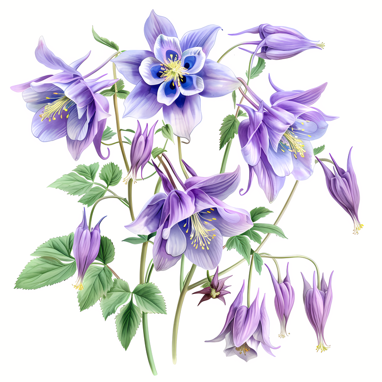Columbine Flower,Purple,Blue