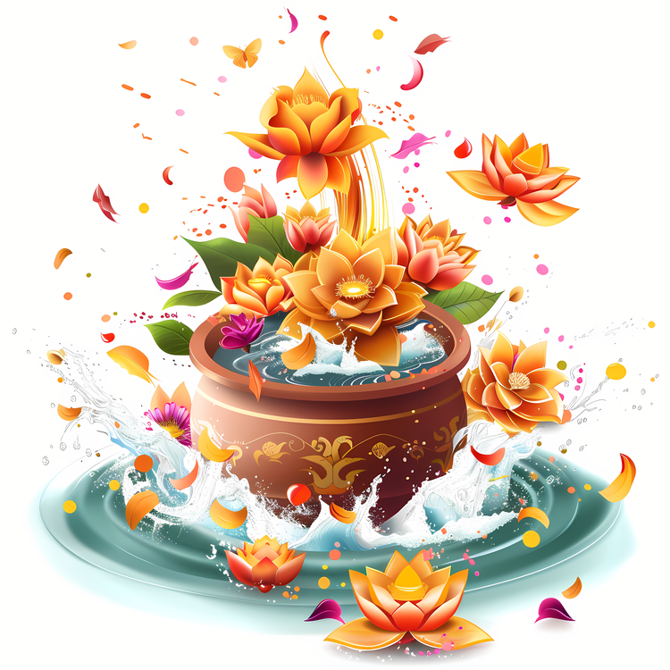 Songkran,Lotus Flowers In A Pot,Lotus Flowers In Bloom