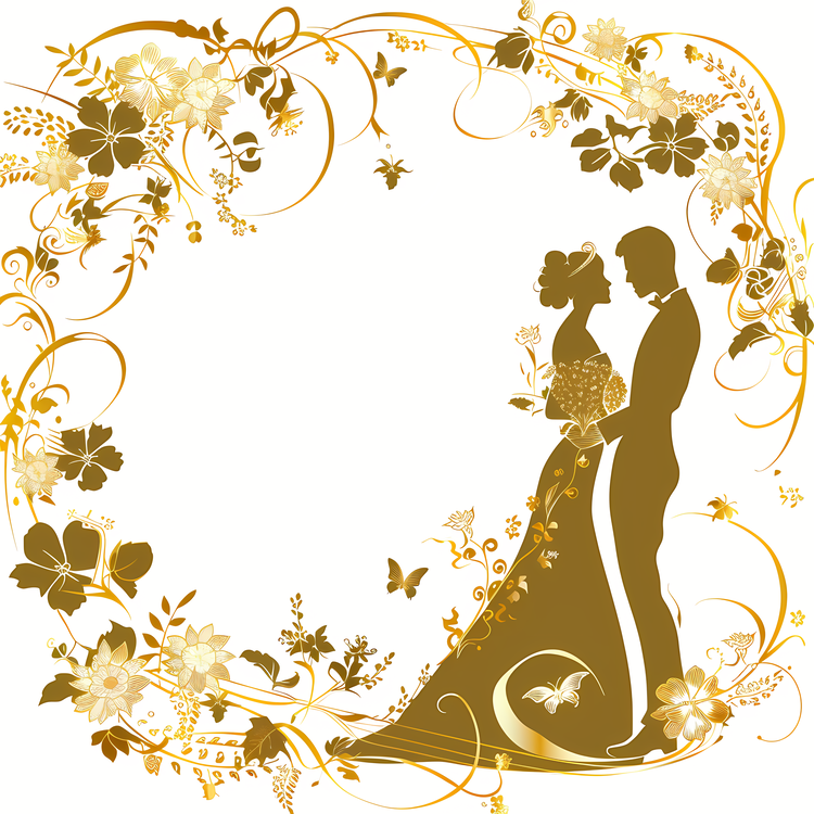 Wedding Frame,Golden Frame,Wedding Couple