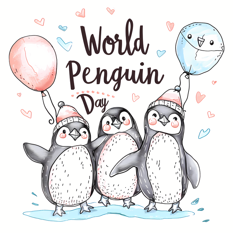 World Penguin Day,Hand Drawn Penguins,Cute Animals