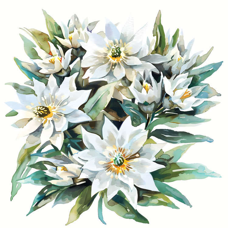 Edelweiss,Watercolor,White Flowers