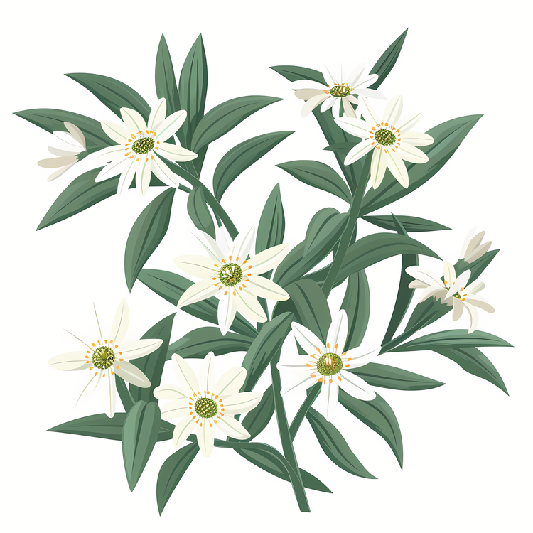 Edelweiss,White Flowers,Leaves