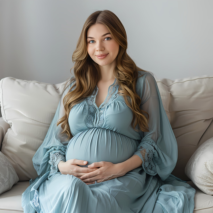 Pregnant Woman,Blue Gown,Smiling