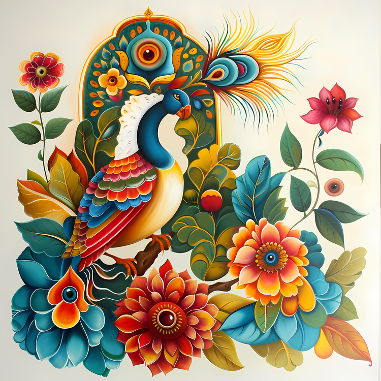 Vishu,Painting,Peacock