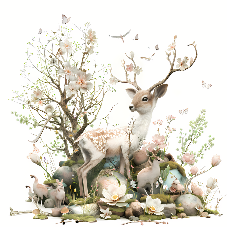 Enjoy The Spring Time,Deer,Flora
