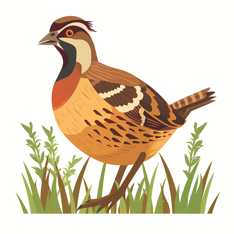 Quail,Brown Bird,Standing In Grassy Field