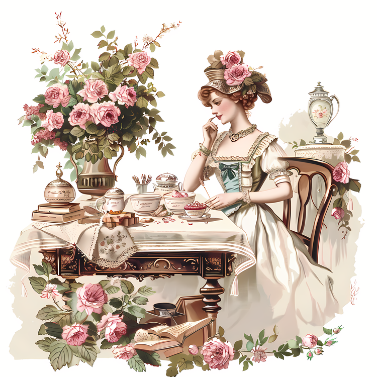 Cherish An Antique Day,Tea Party,Victorian Woman