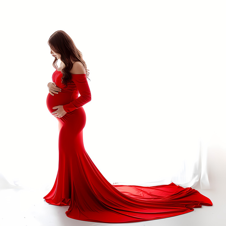 Pregnant Woman,Pregnant Woman In Red Gown,Naked Baby Bump