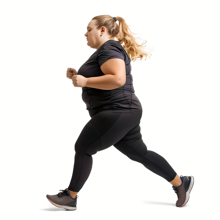 Obese Woman,Fat Woman Running,Black Tshirt