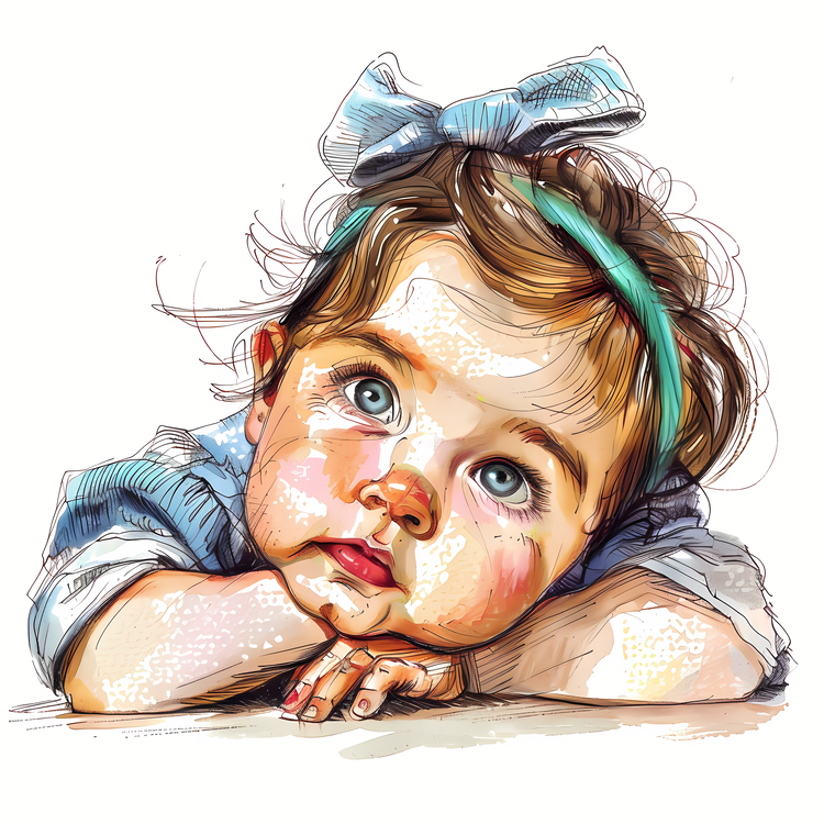 Baby Girl,Portrait,Watercolor