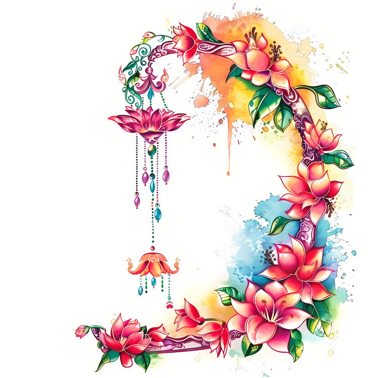 Songkran,Floral Arrangement,Watercolor Painting