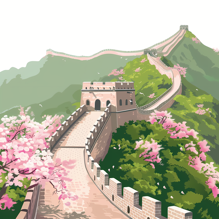 Great Wall Of China,Spring Blossoms,Chinese Culture