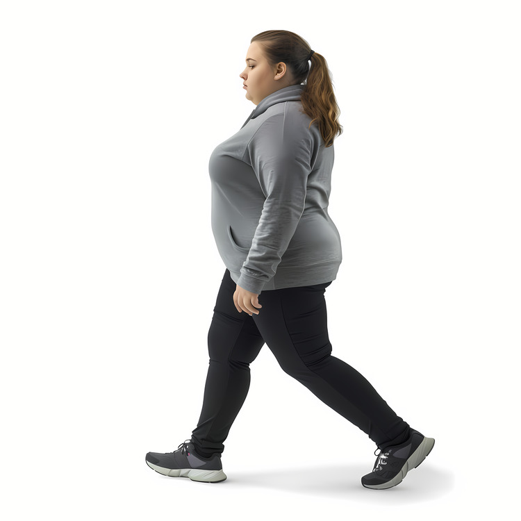Obese Woman,Fat Woman Walking,Side View