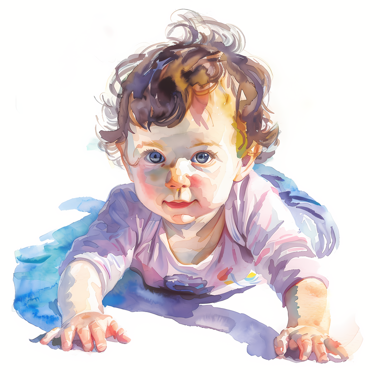Baby Girl,Watercolor Painting,Blue Shirt