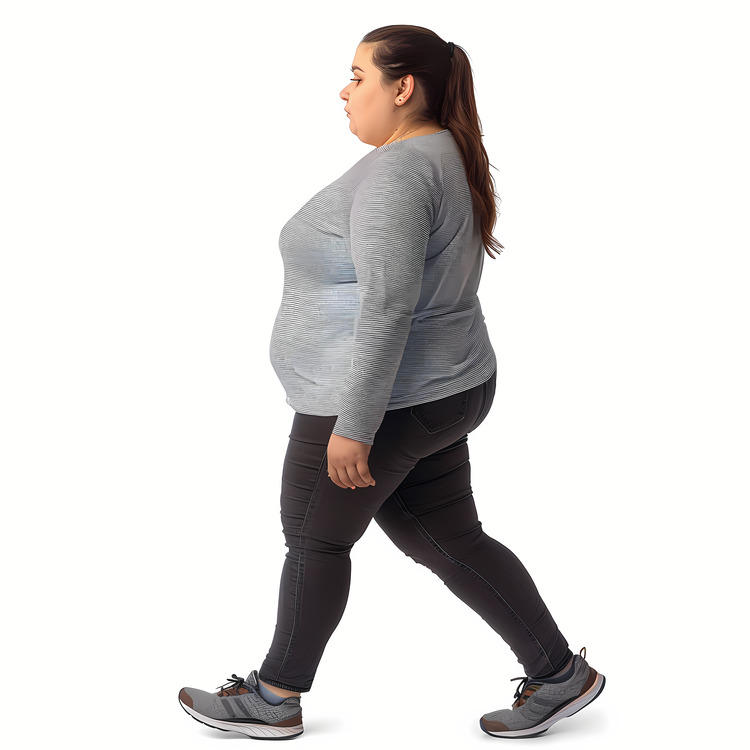 Obese Woman,Fat Woman Walking,Gray Shirt