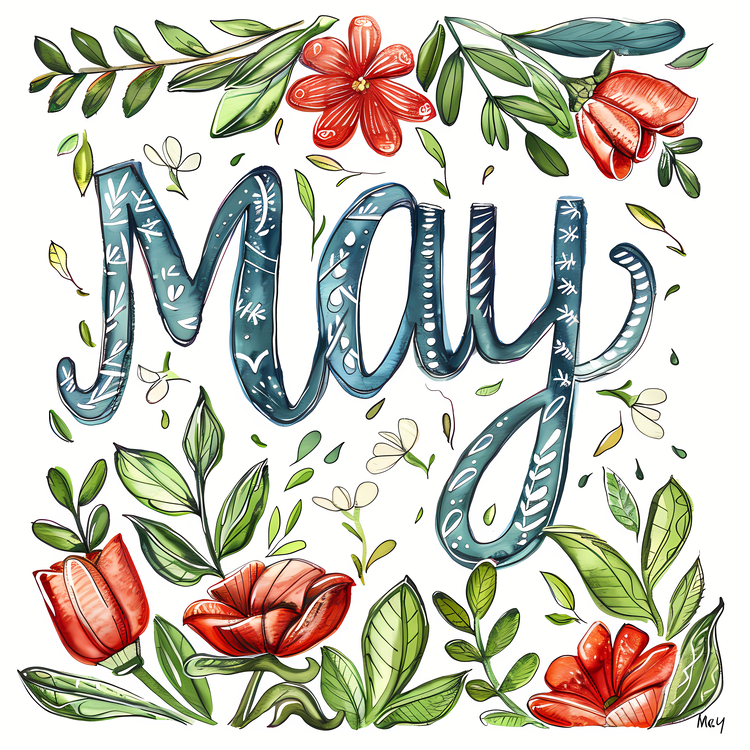 Hello May,Watercolor,Flowers