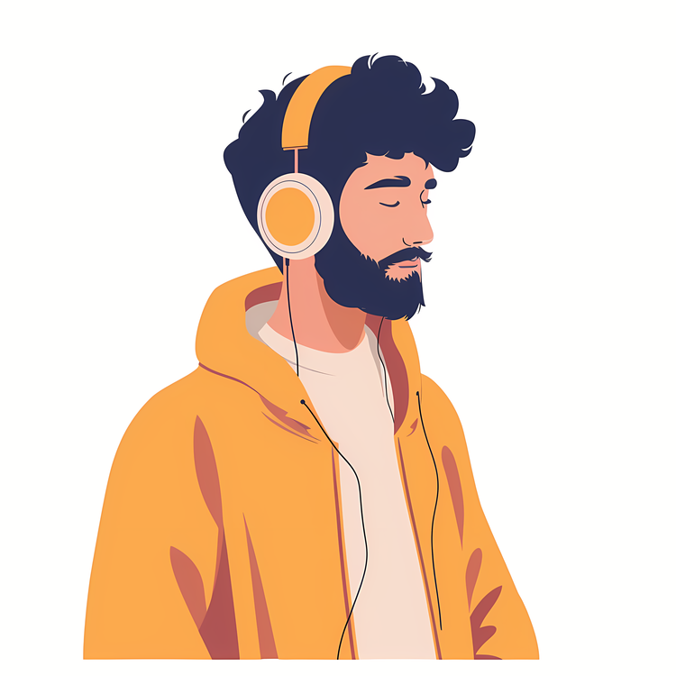 Listening To Music,Bearded Man,Headphones